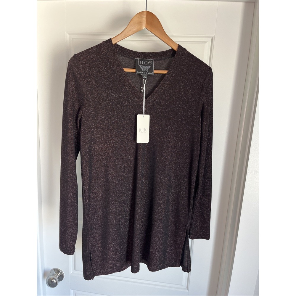 Johnny Was Jade Demi Metallic Easy Pant and Tunic Top V-neck Set  Burgundy New S - Picture 3 of 14